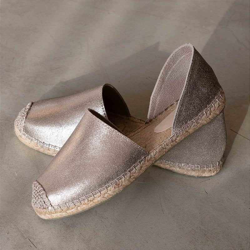 Semi-Closed Espadrilles - Metallic Leather