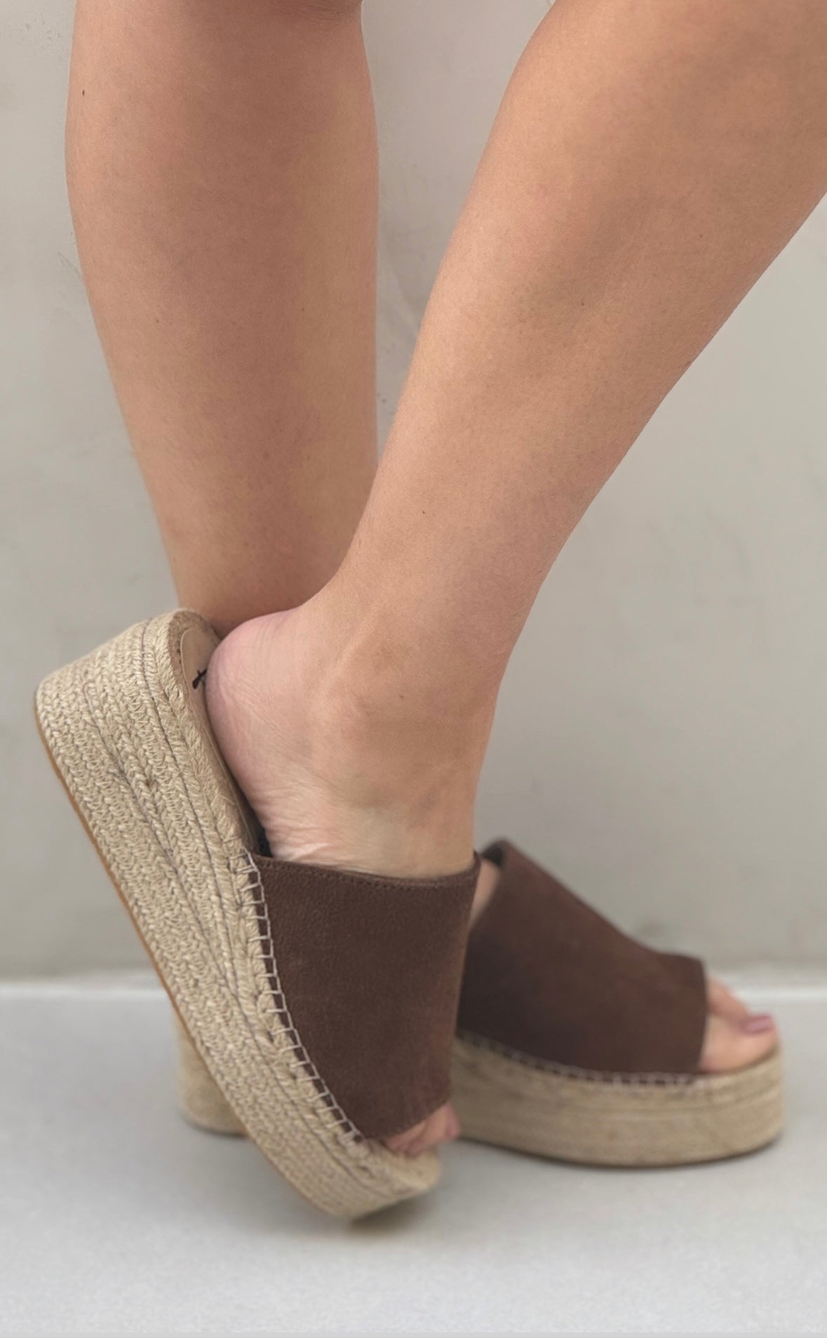 Espadrille Flatform Slide - Coffee Suede