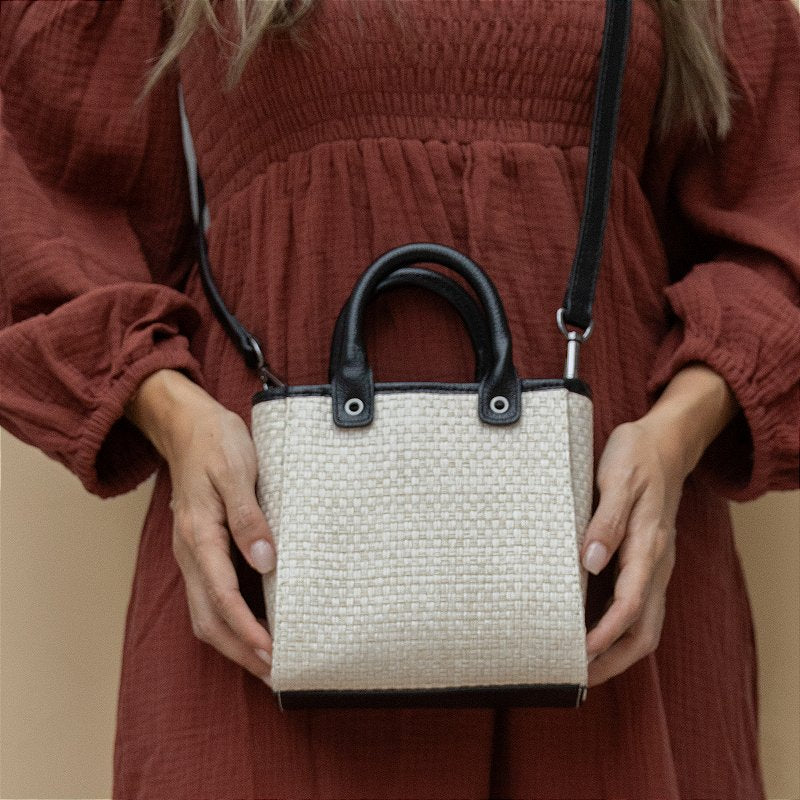 Straw Mini Crossbody Bag - Black