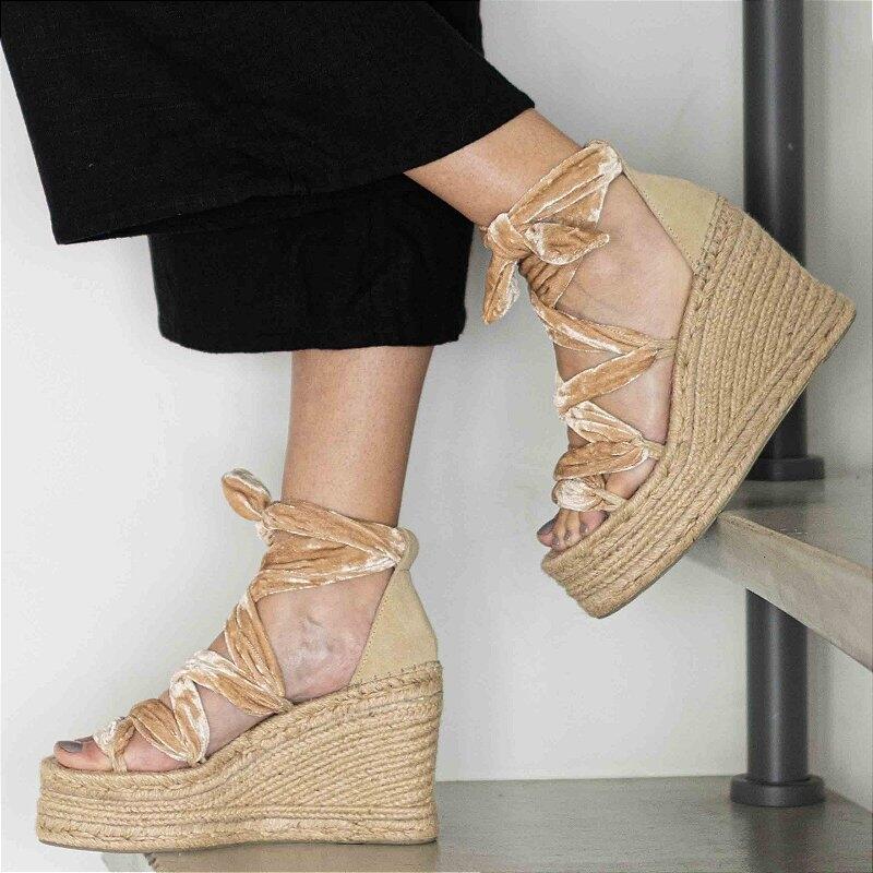 Espadrille Platform 10cm with Straps - Suede