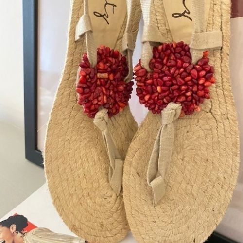 Stone Embroidered Espadrille - Red Jasper