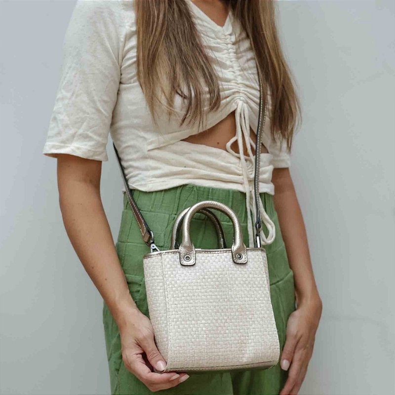 Straw Mini Crossbody Bag - Silver