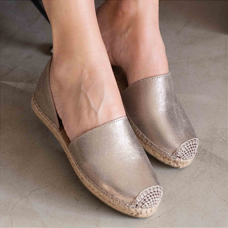 Semi-Closed Espadrilles - Metallic Leather