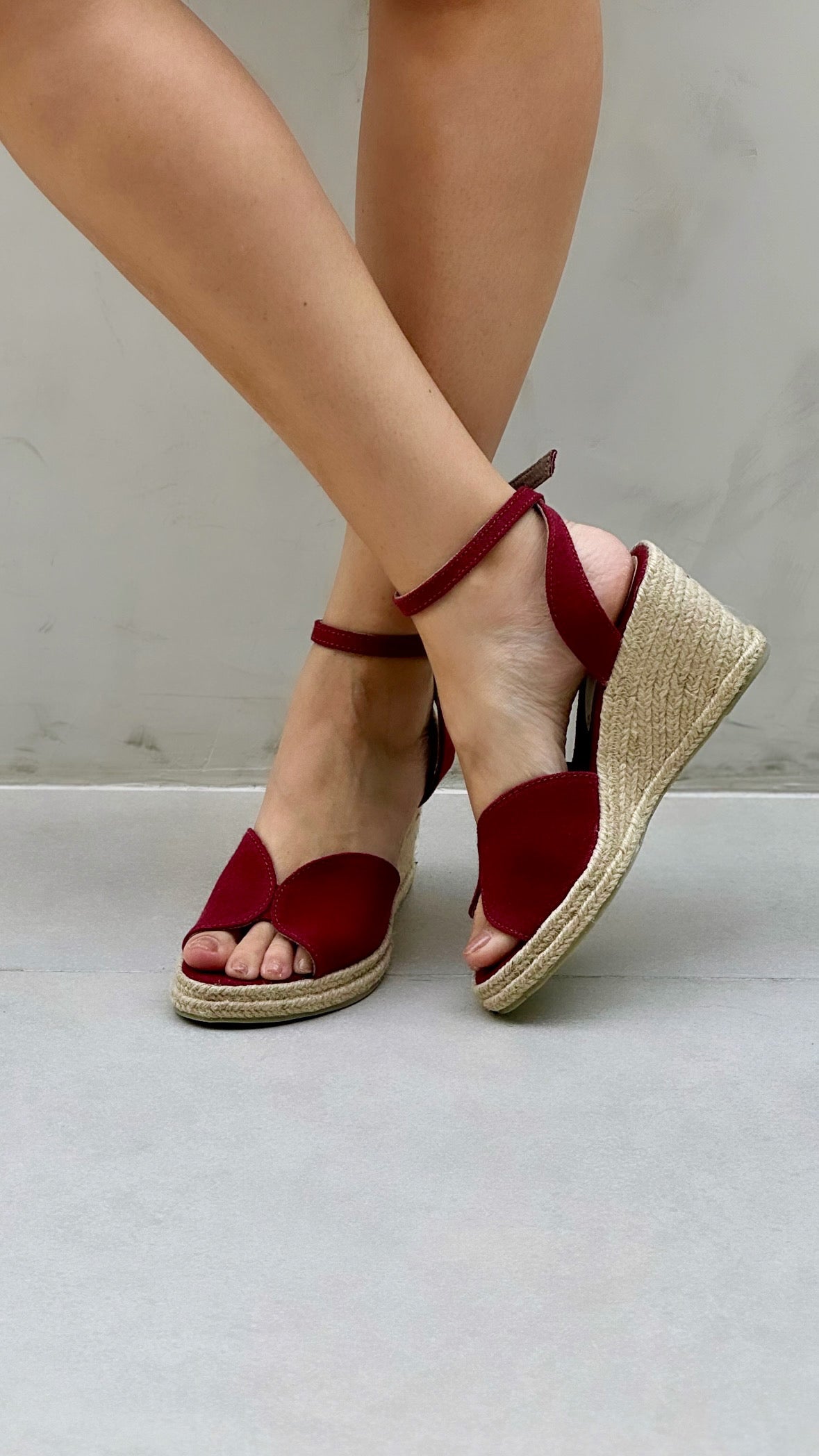 Espadrille Wedge Peep Toe - Cherry
