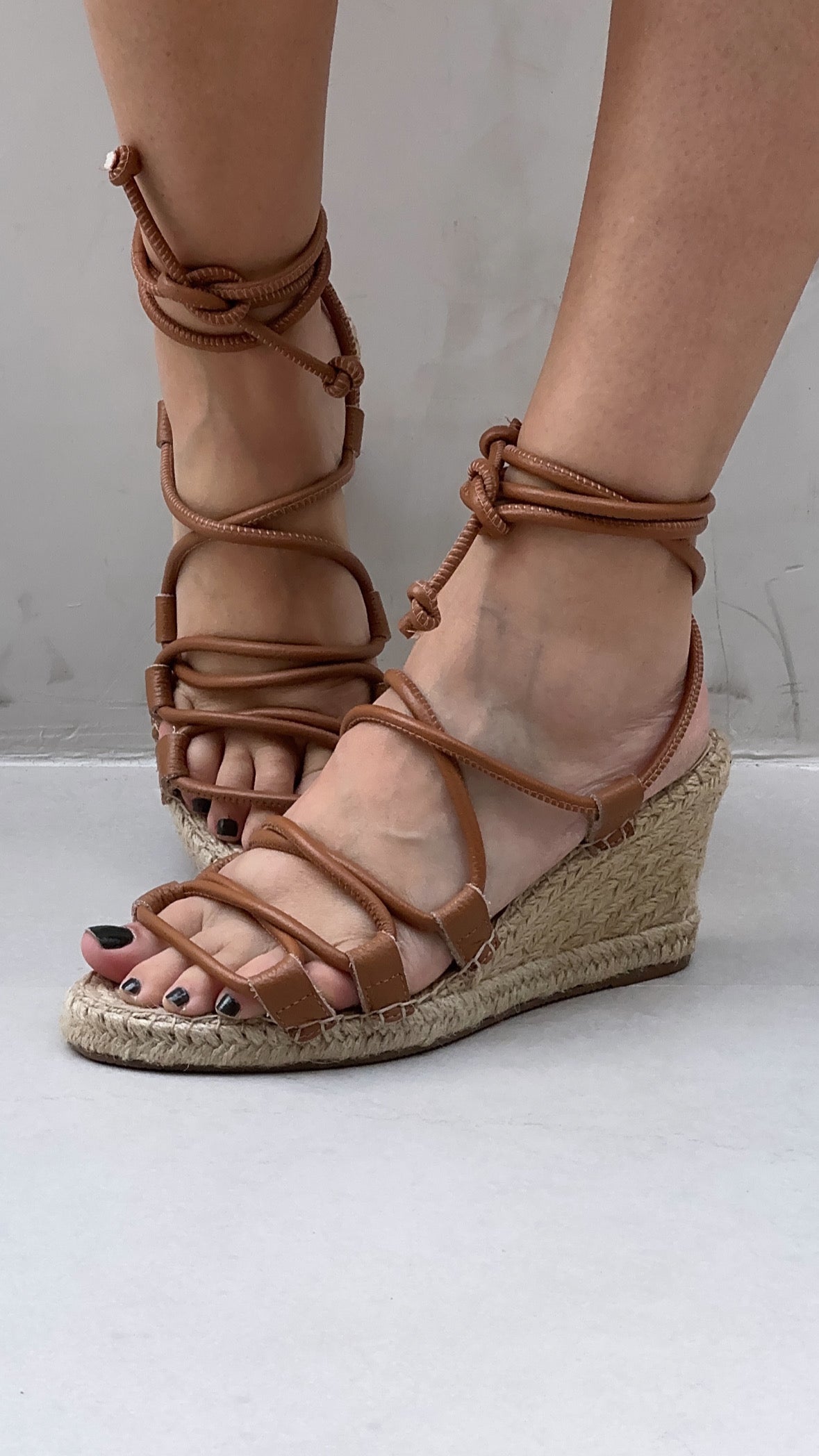 Wedge Espadrille with Cross Strap - Brown