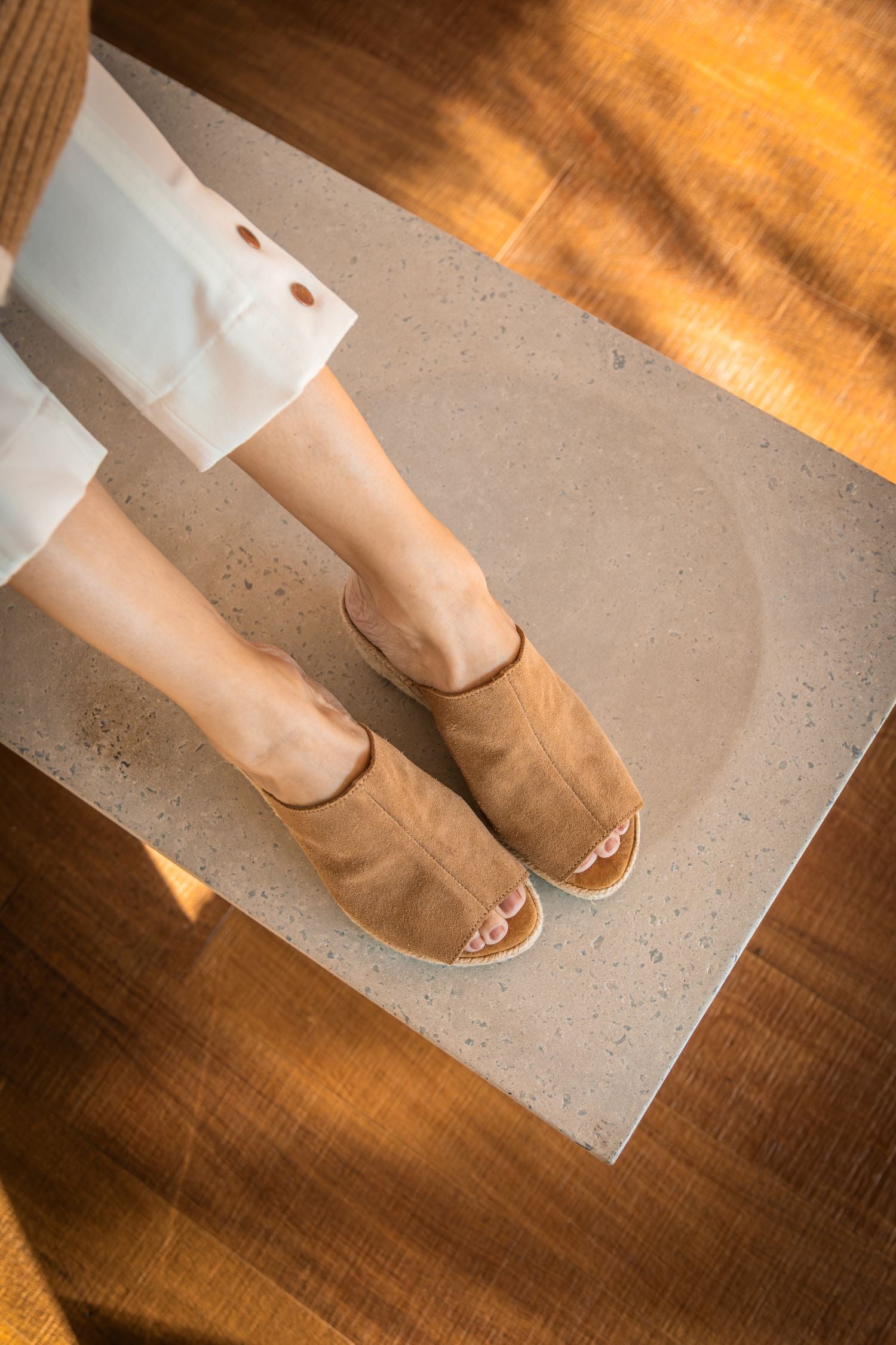 Suede Wedge Espadrilles - Ecru