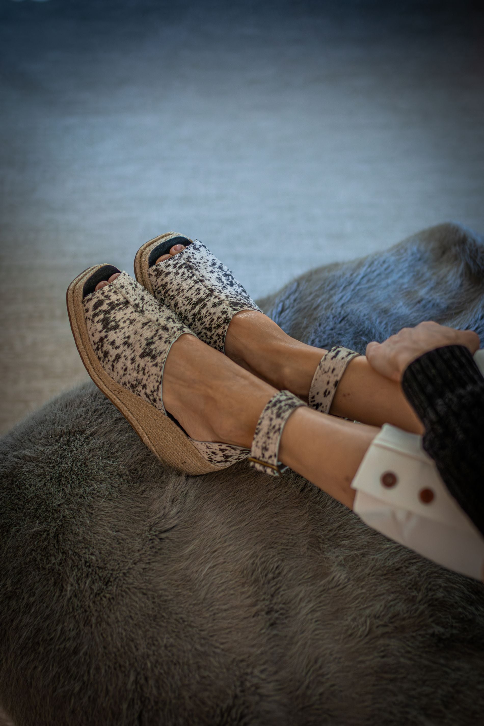 Espadrille Platform Leather - Black Speckled