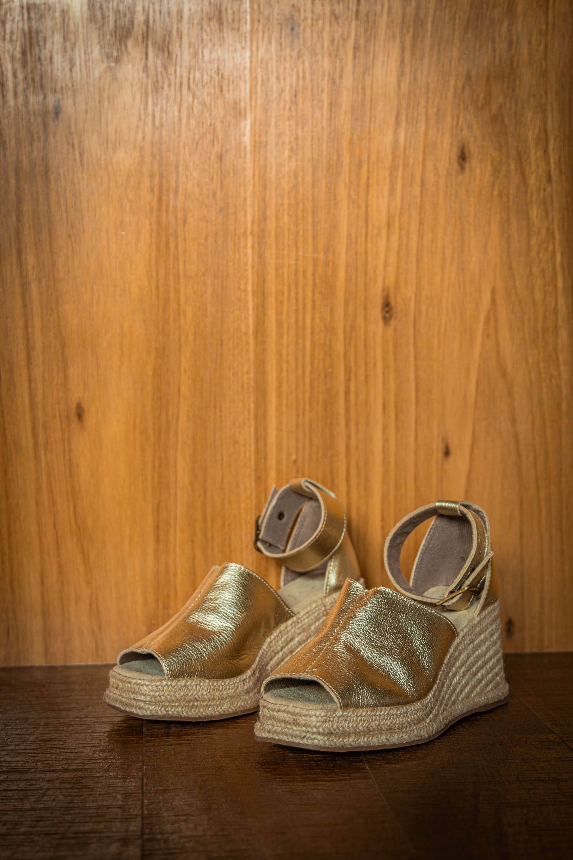 Leather Platform Espadrille - Gold