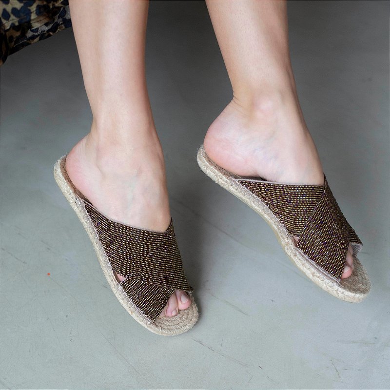 Espadrille Embroidered Slide X - Brown Furtacor