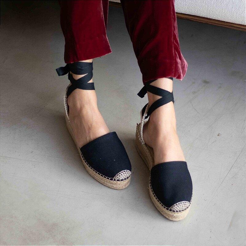 Fabric Midi Espadrille - Black