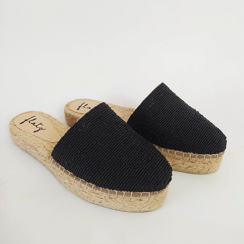 Espadrille Mule with Double Beaded Sole - Matte Black