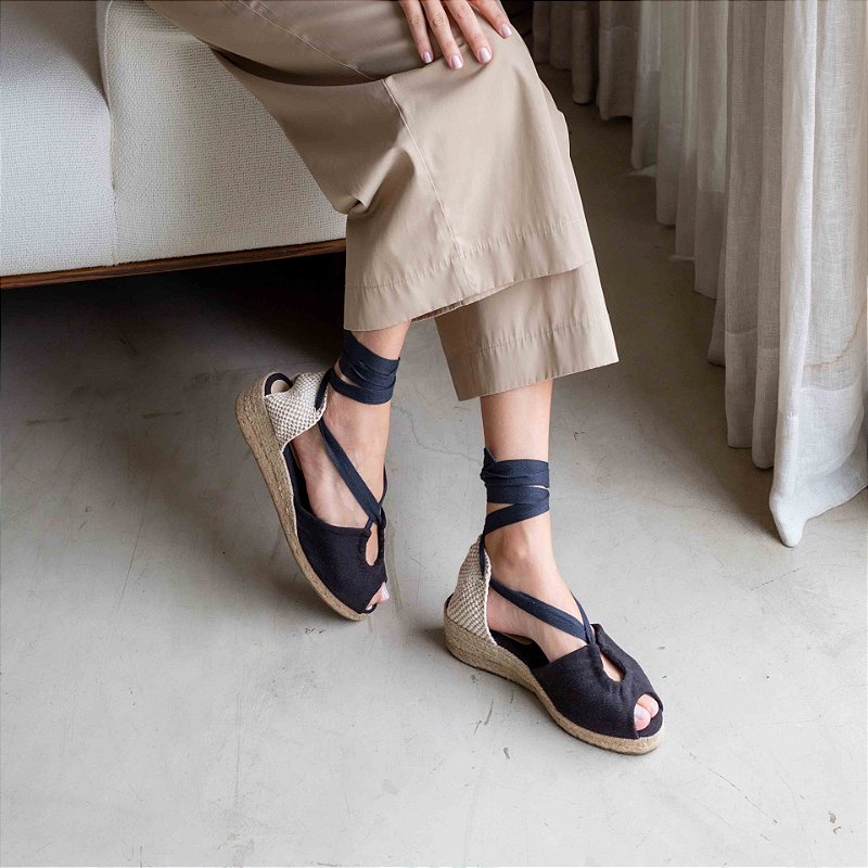 Espadrille Peep Toe Midi - Black