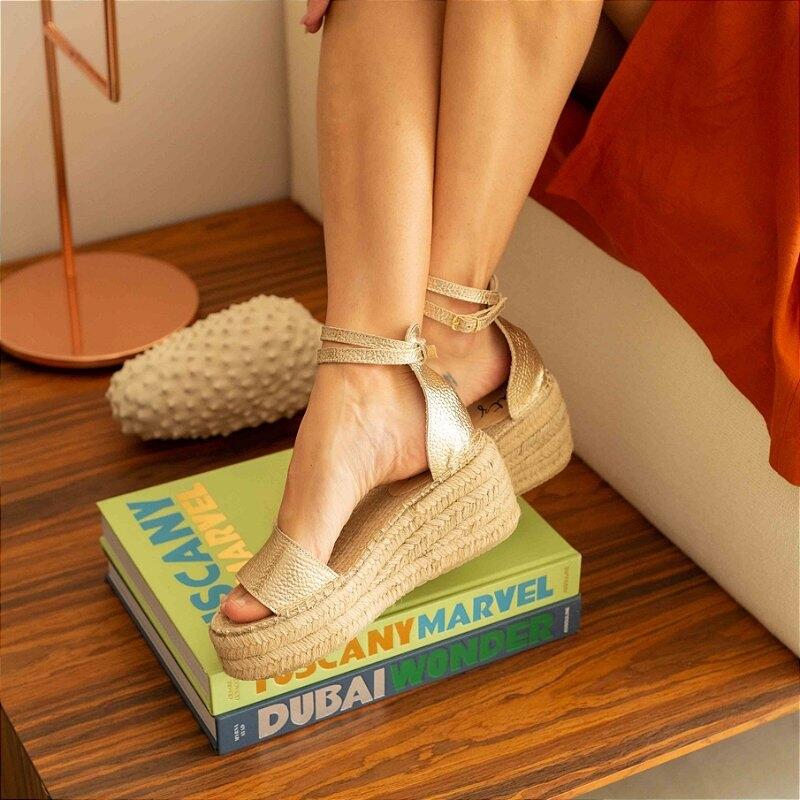 espadrille flatform gold leather