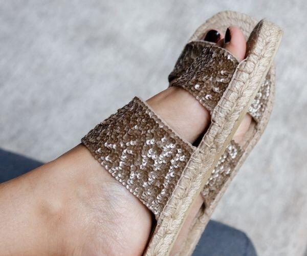 Embroidered Espadrille Slide - Bronze