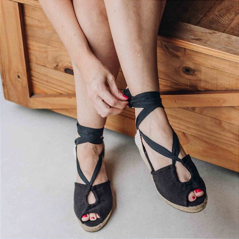 Espadrille Peep Toe Midi - Black
