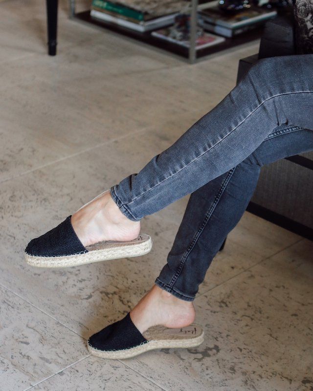 Espadrille Mule with Double Beaded Sole - Matte Black
