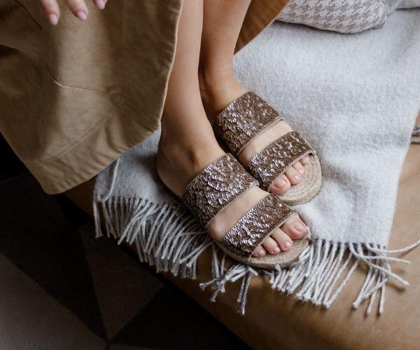 Embroidered Espadrille Slide - Bronze