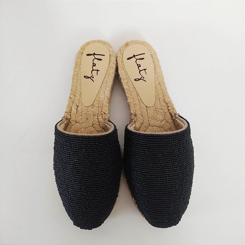 Espadrille Mule with Double Beaded Sole - Matte Black