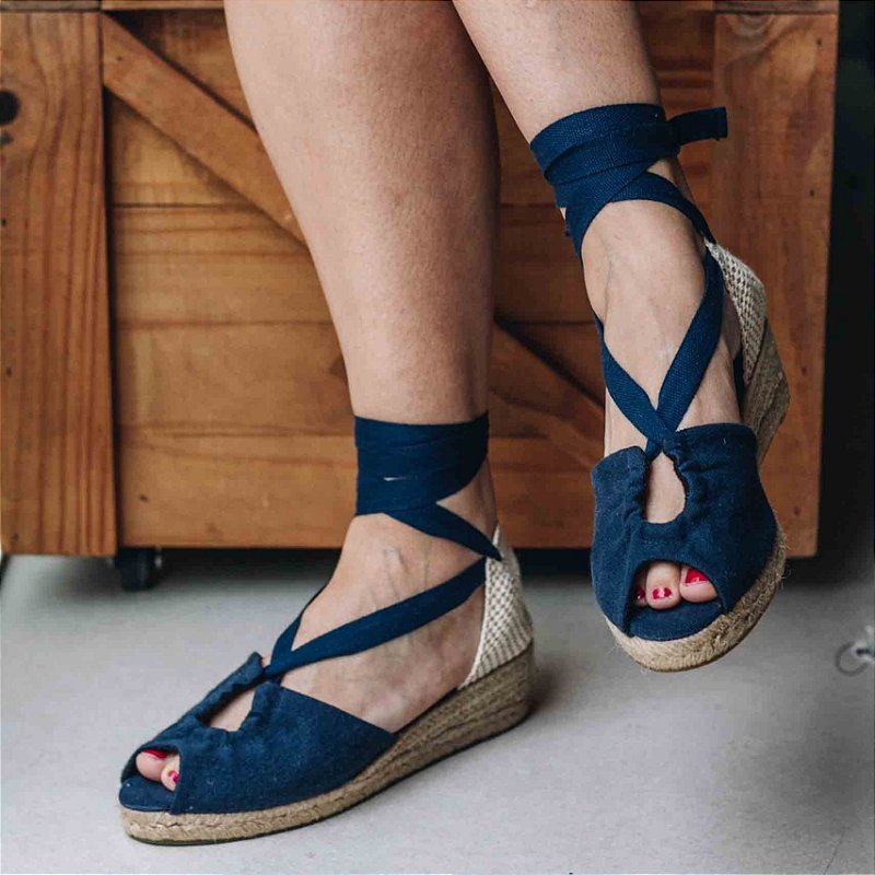 Peep Toe Midi Espadrille - Navy