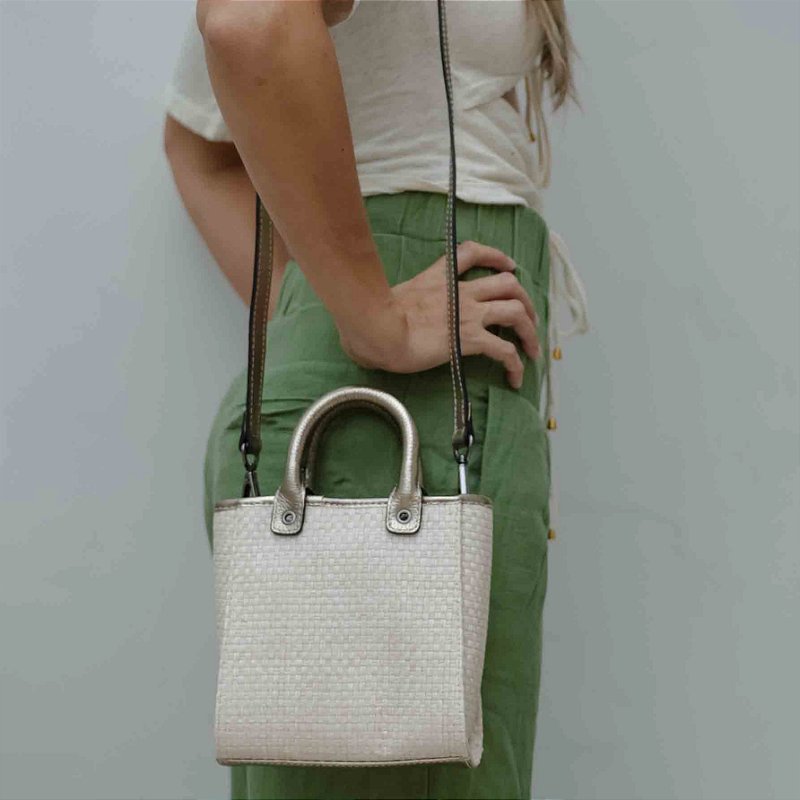 Straw Mini Crossbody Bag - Silver