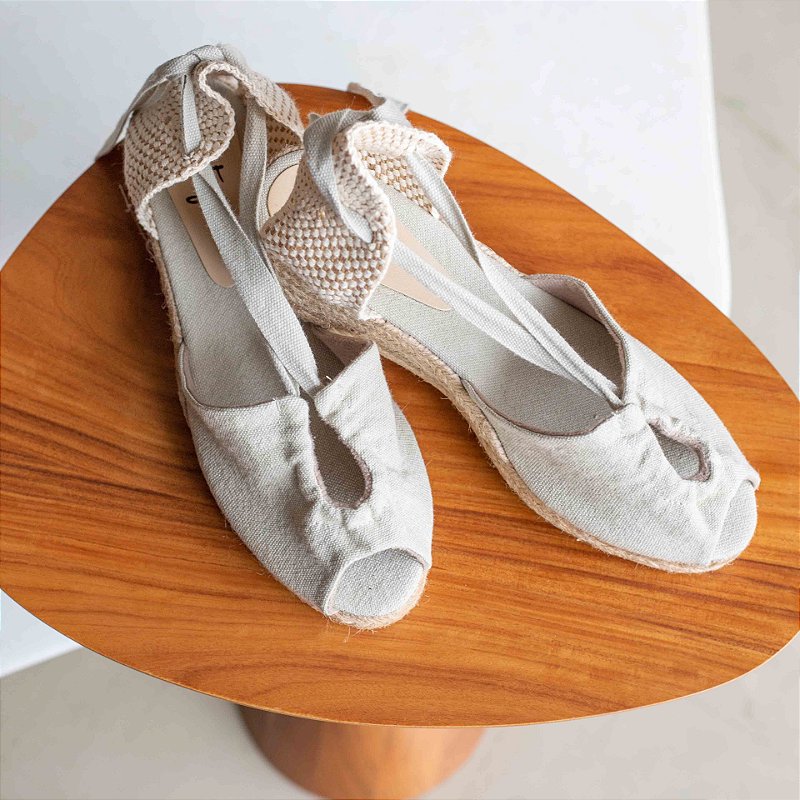 Peep Toe Midi Espadrille - Grey