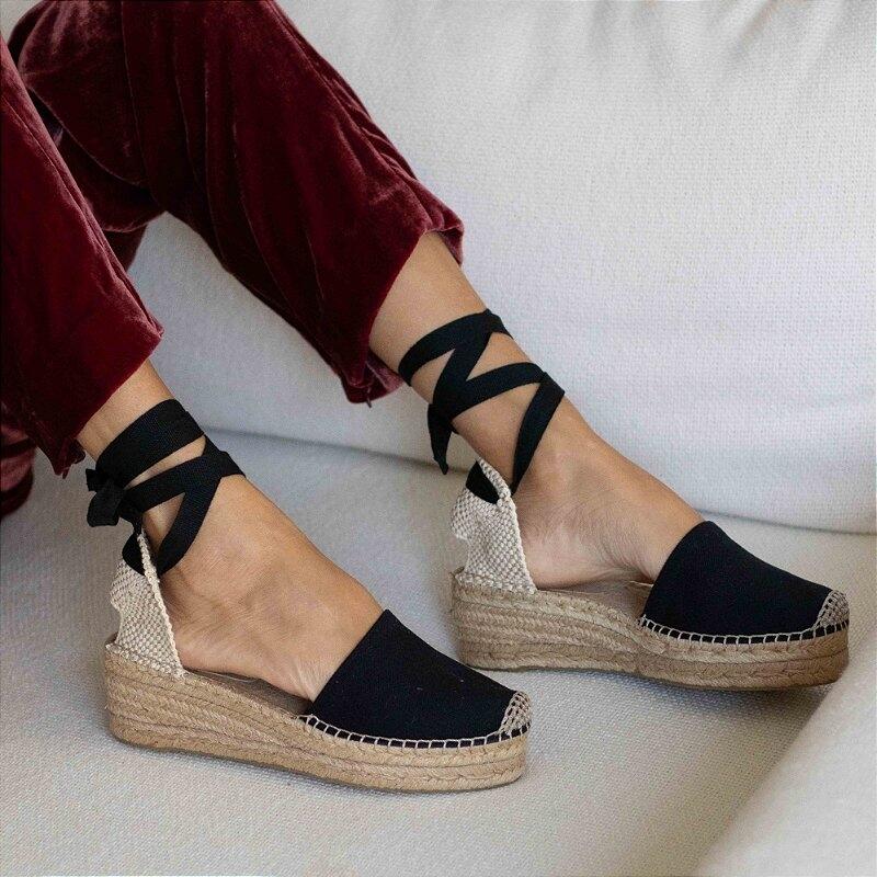 Fabric Midi Espadrille - Black