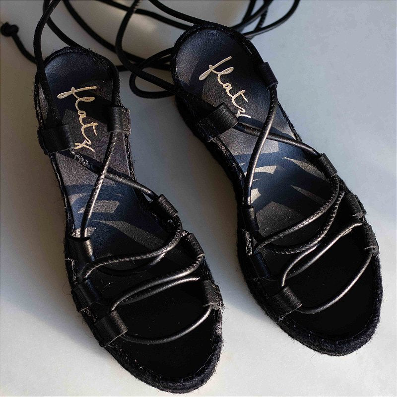 Espadrille Anabela Leather Crossover - Black