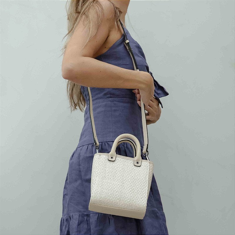 Off White Straw Mini Crossbody Bag