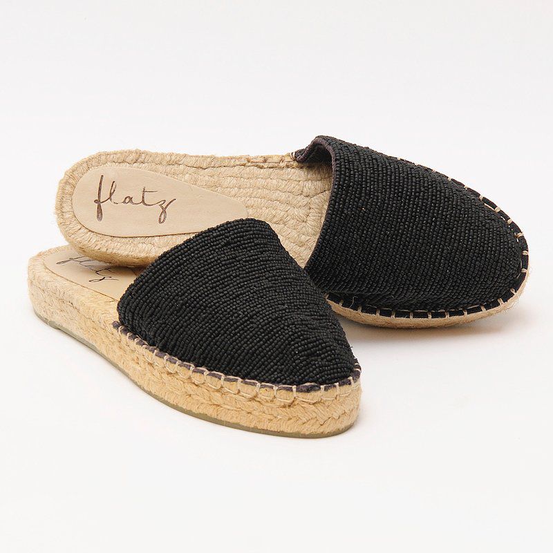 Espadrille Mule with Double Beaded Sole - Matte Black