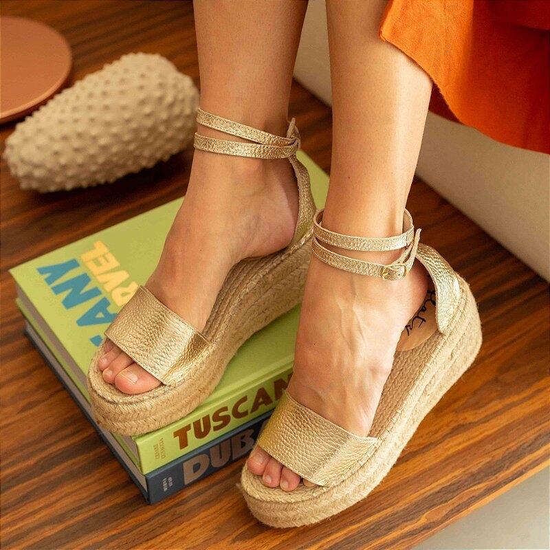espadrille flatform gold leather