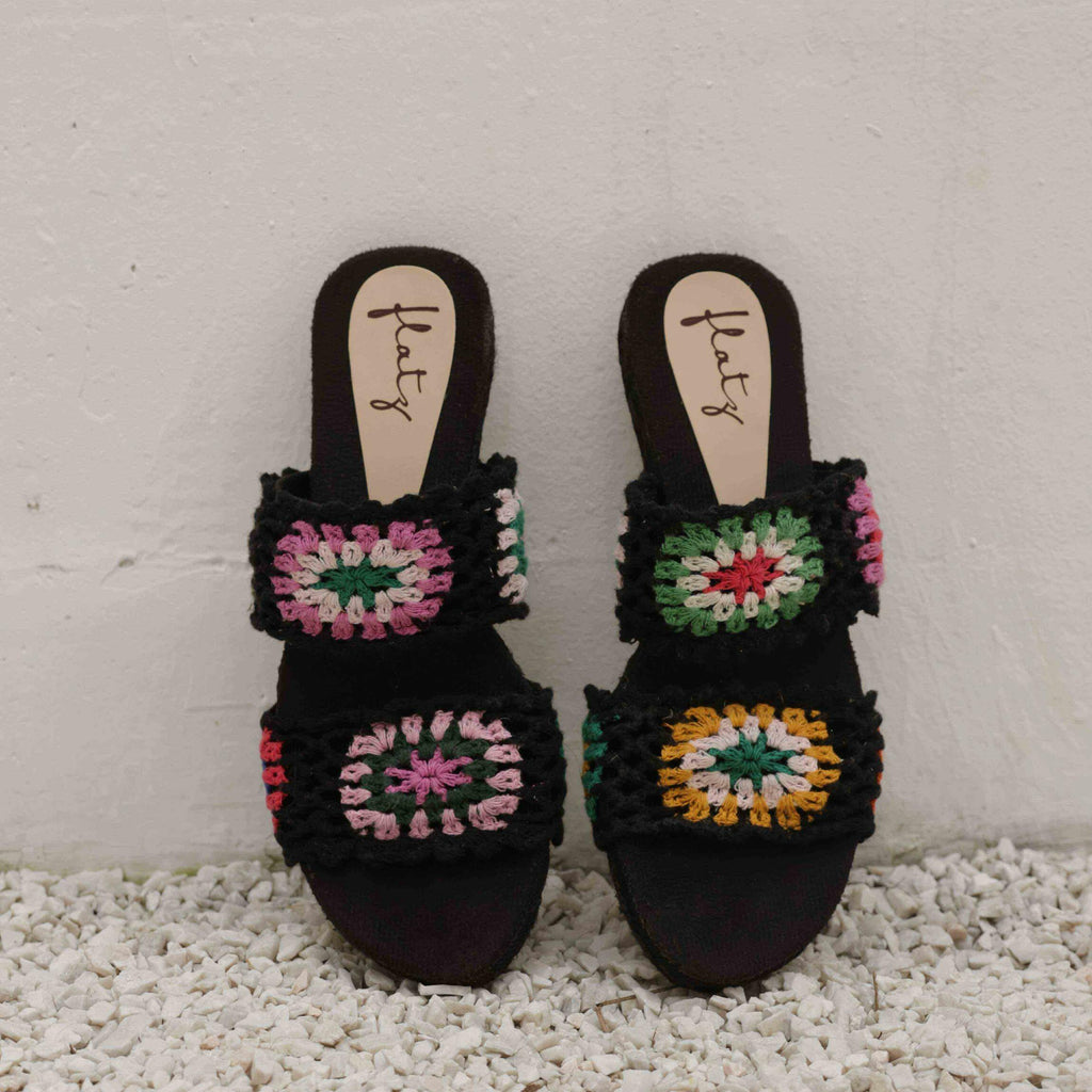 Crochet Espadrille Slide - Black