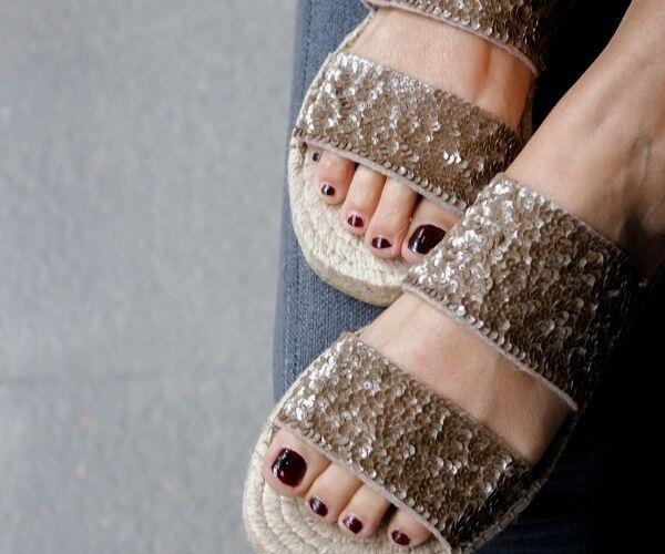 Embroidered Espadrille Slide - Bronze