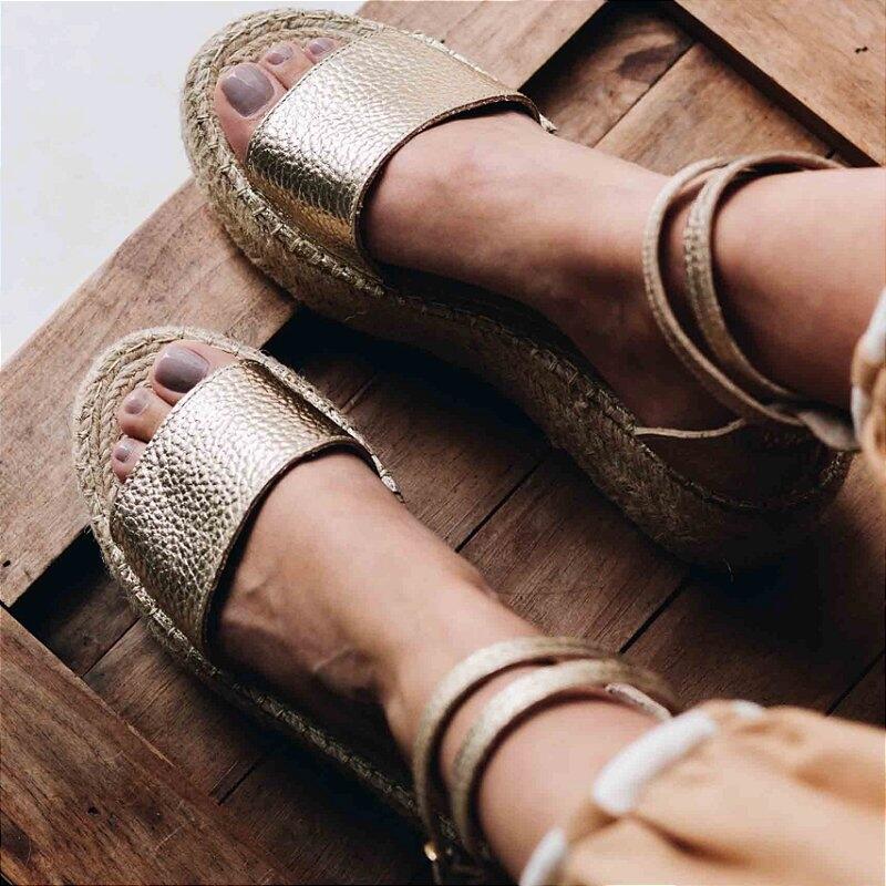 espadrille flatform gold leather