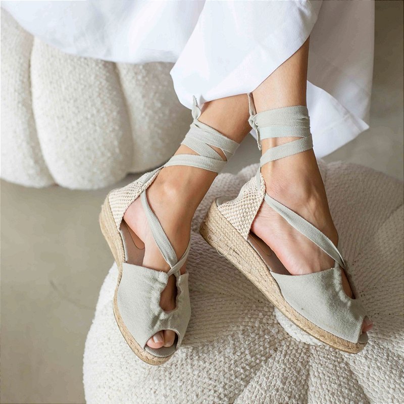 Peep Toe Midi Espadrille - Grey