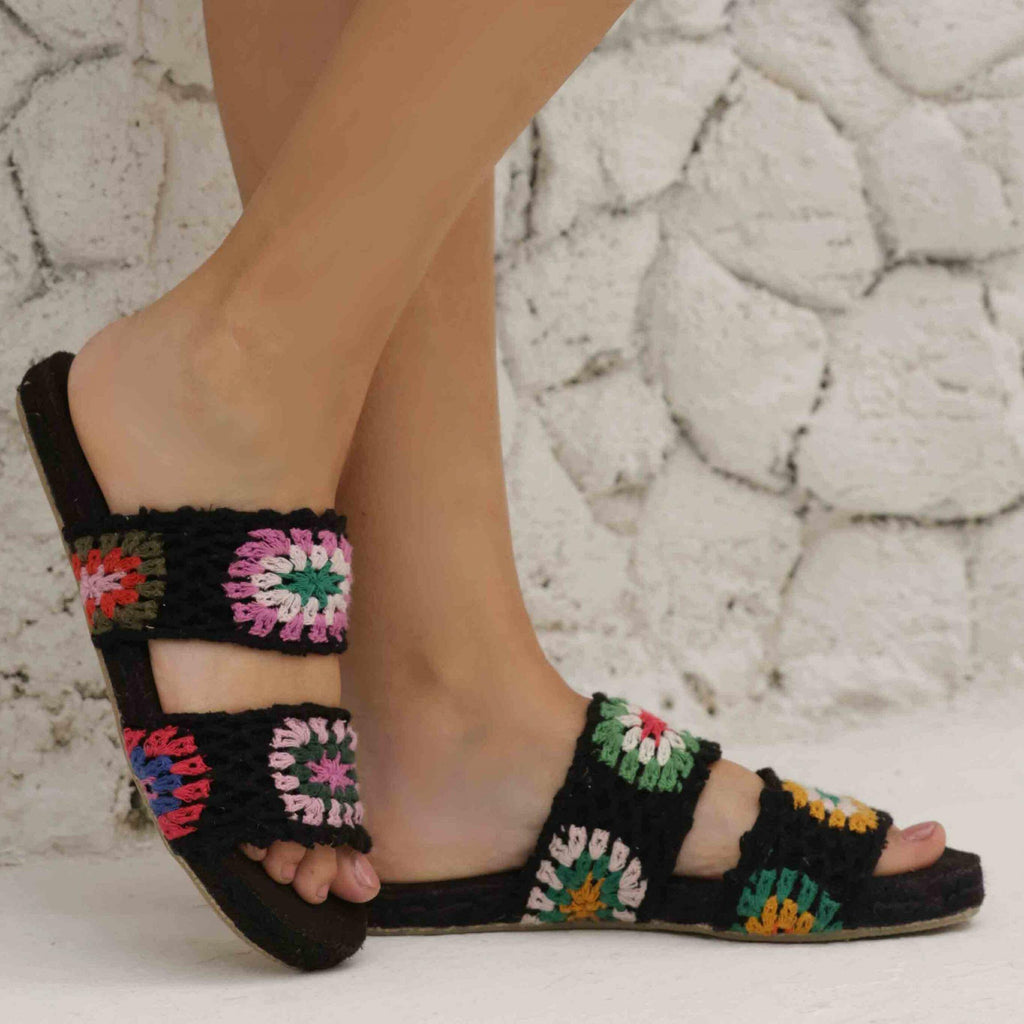 Crochet Espadrille Slide - Black