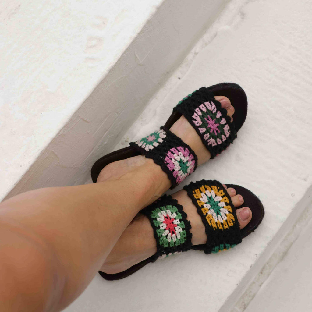 Crochet Espadrille Slide - Black