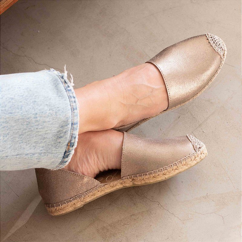 Semi-Closed Espadrilles - Metallic Leather