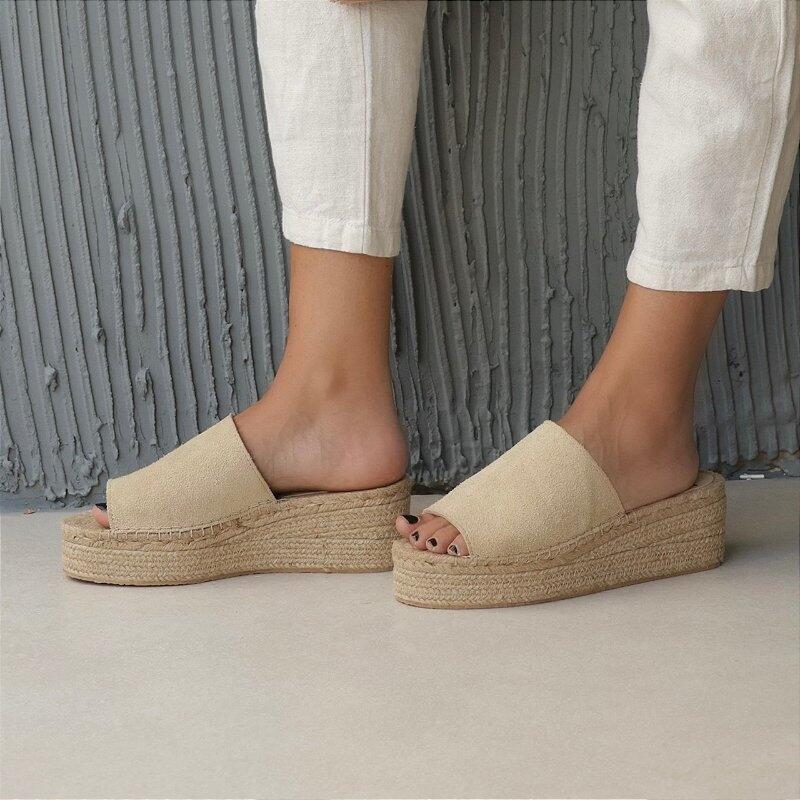 Espadrille Flatform Slide Suede - Khaki
