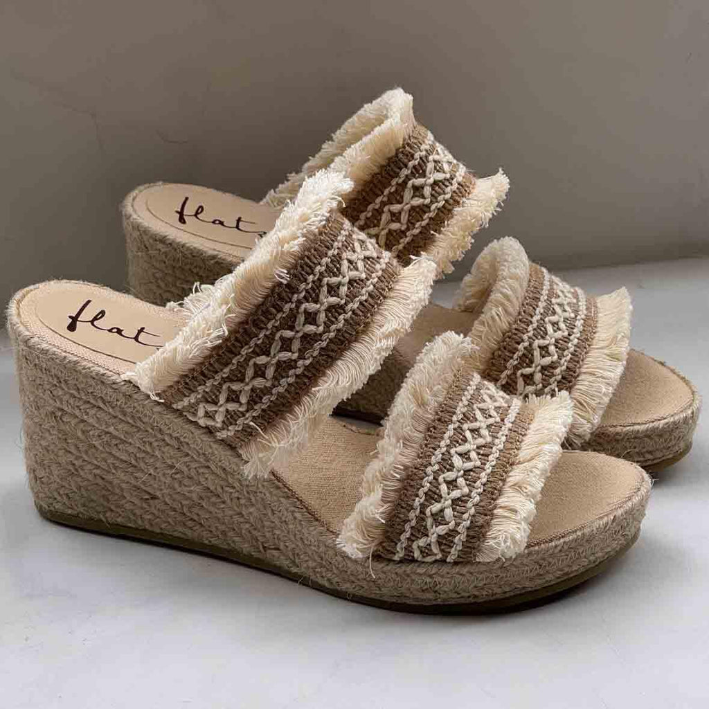 Ethnic Wedge Espadrille with Fringes - Ecru