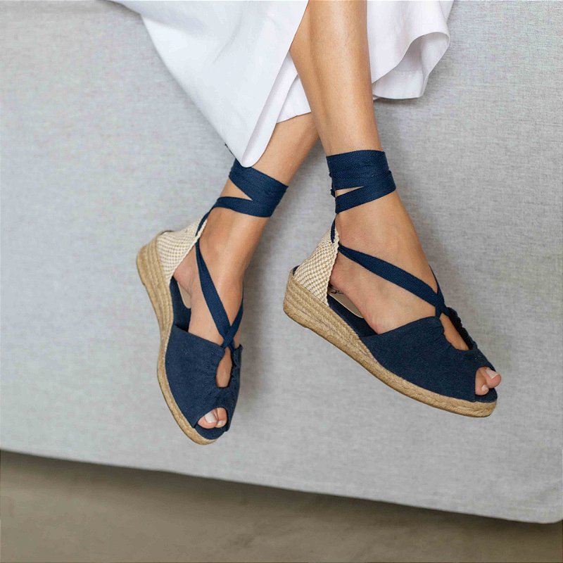 Peep Toe Midi Espadrille - Navy