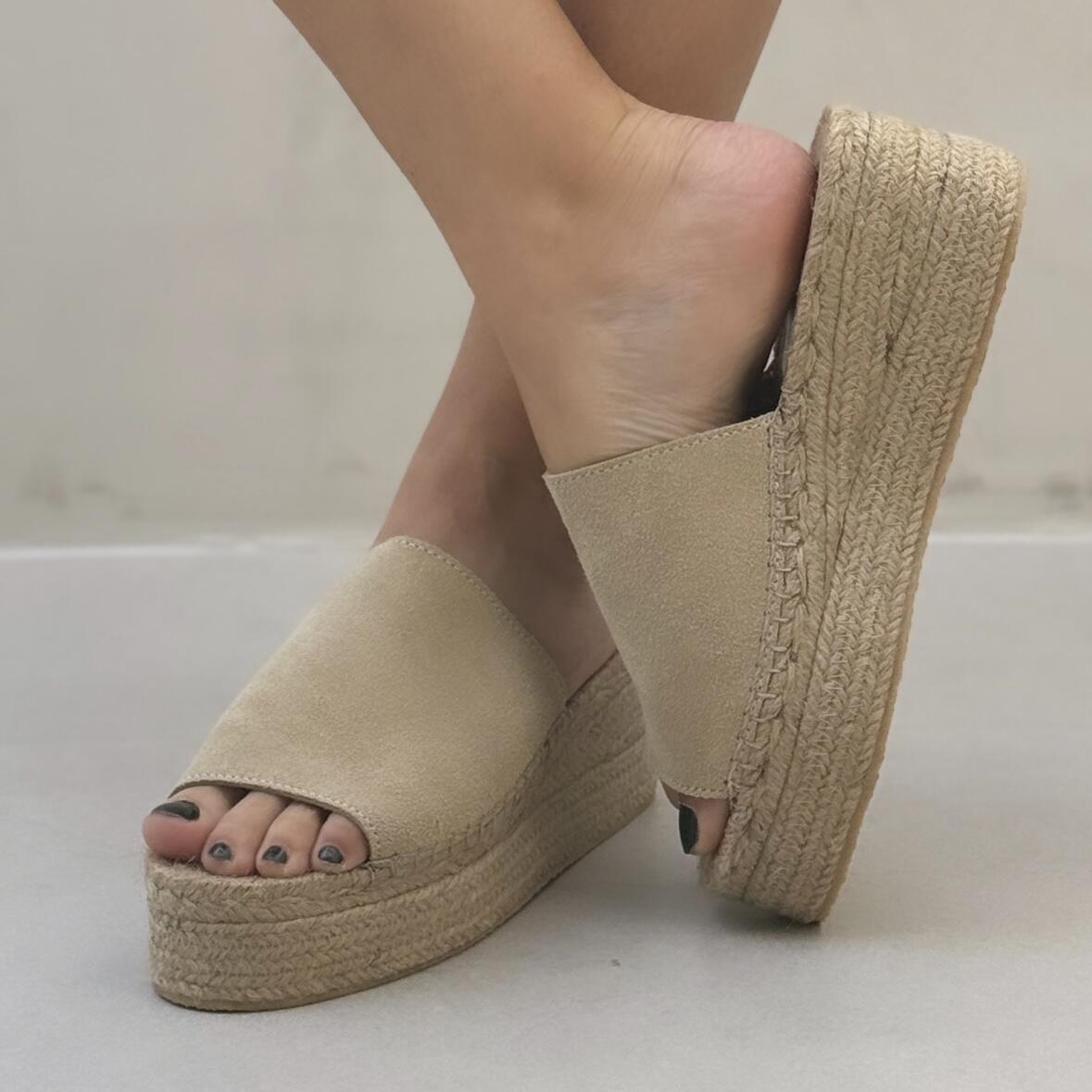 Espadrille Flatform Slide Suede - Khaki
