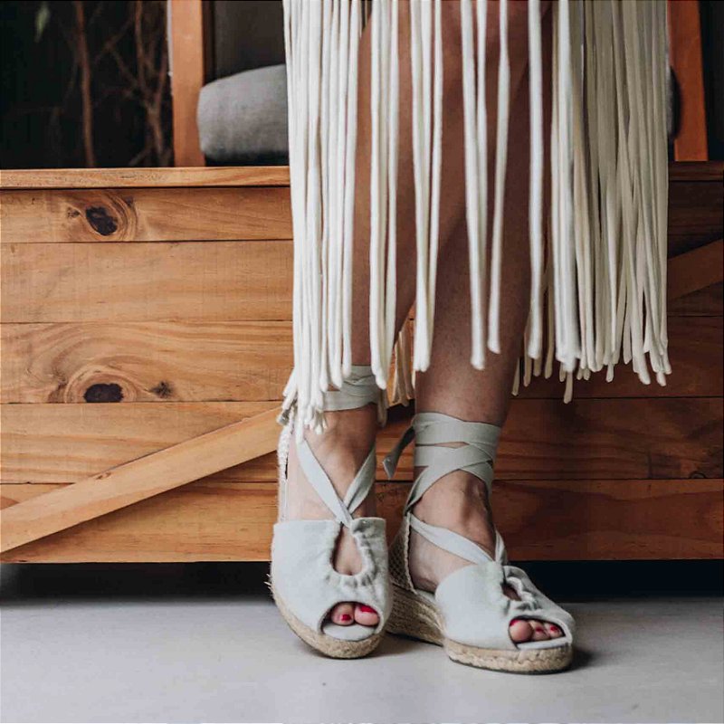 Peep Toe Midi Espadrille - Grey