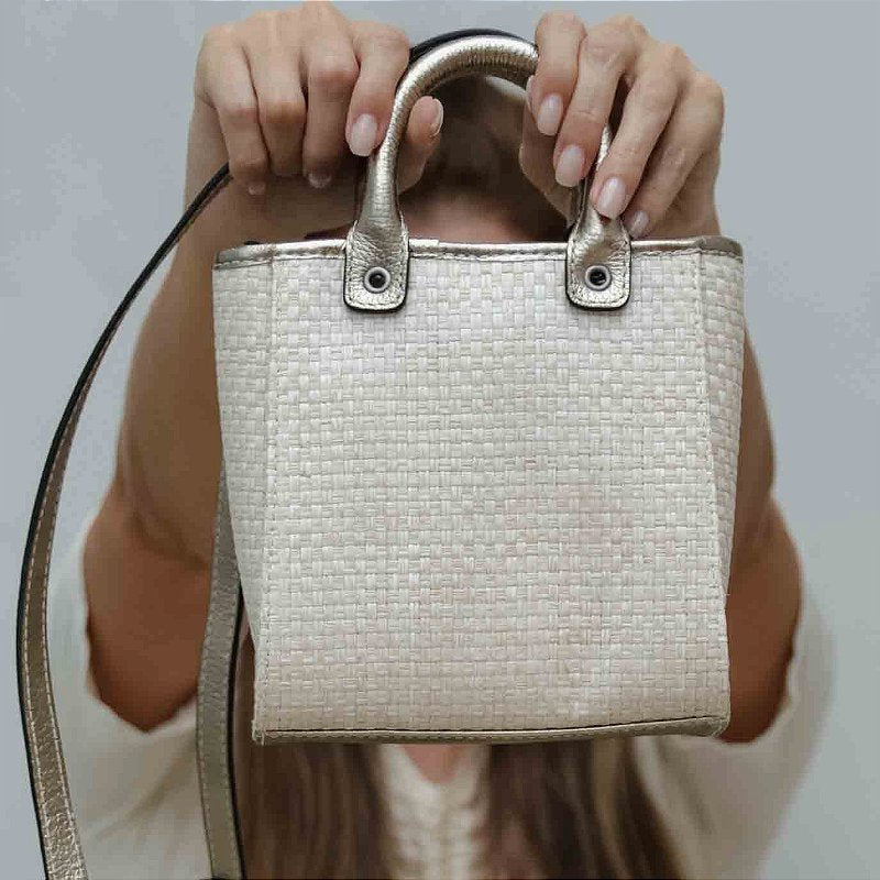 Straw Mini Crossbody Bag - Silver