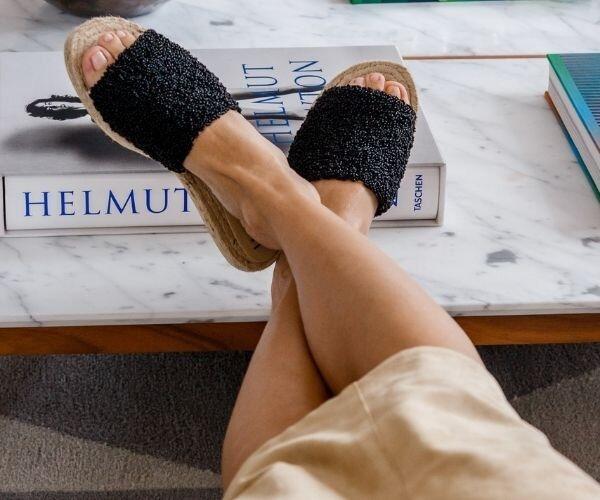 Embroidered Espadrille Slide - Black