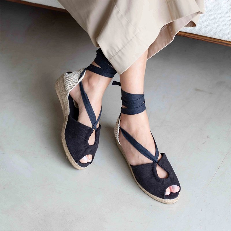 Espadrille Peep Toe Midi - Black