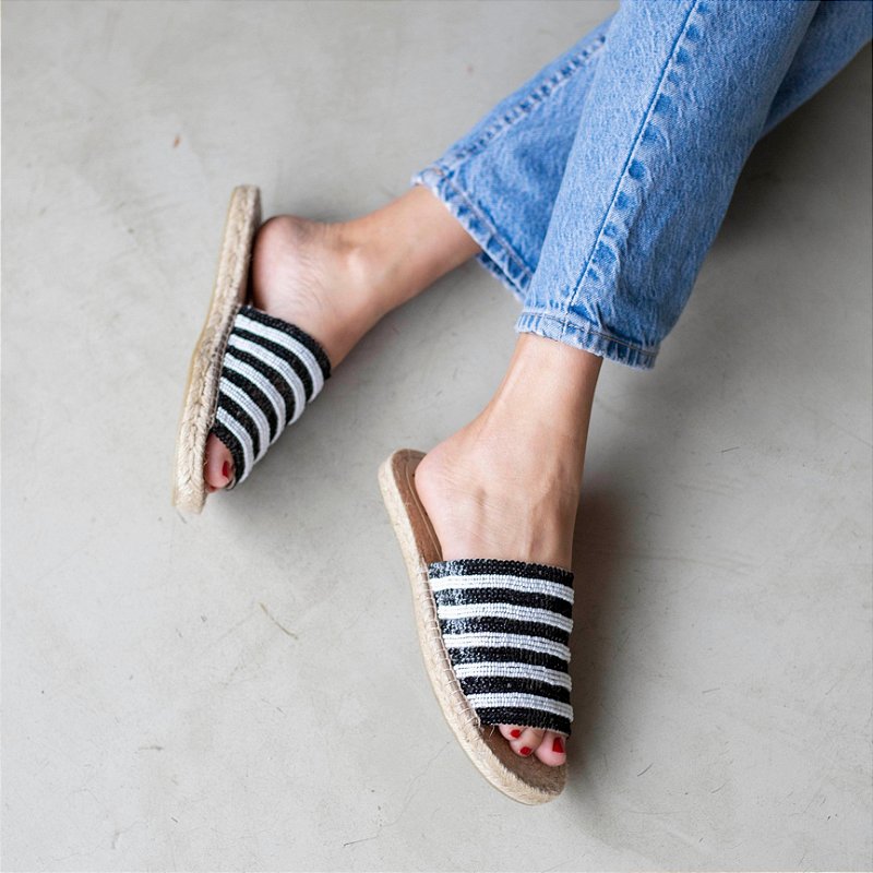 Embroidered Espadrille Slide - Striped