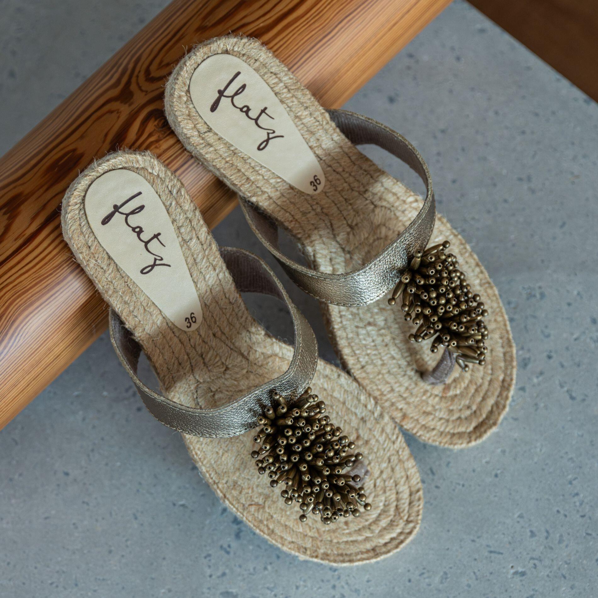metallic embroidered flats