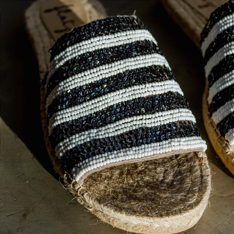 Embroidered Espadrille Slide - Striped