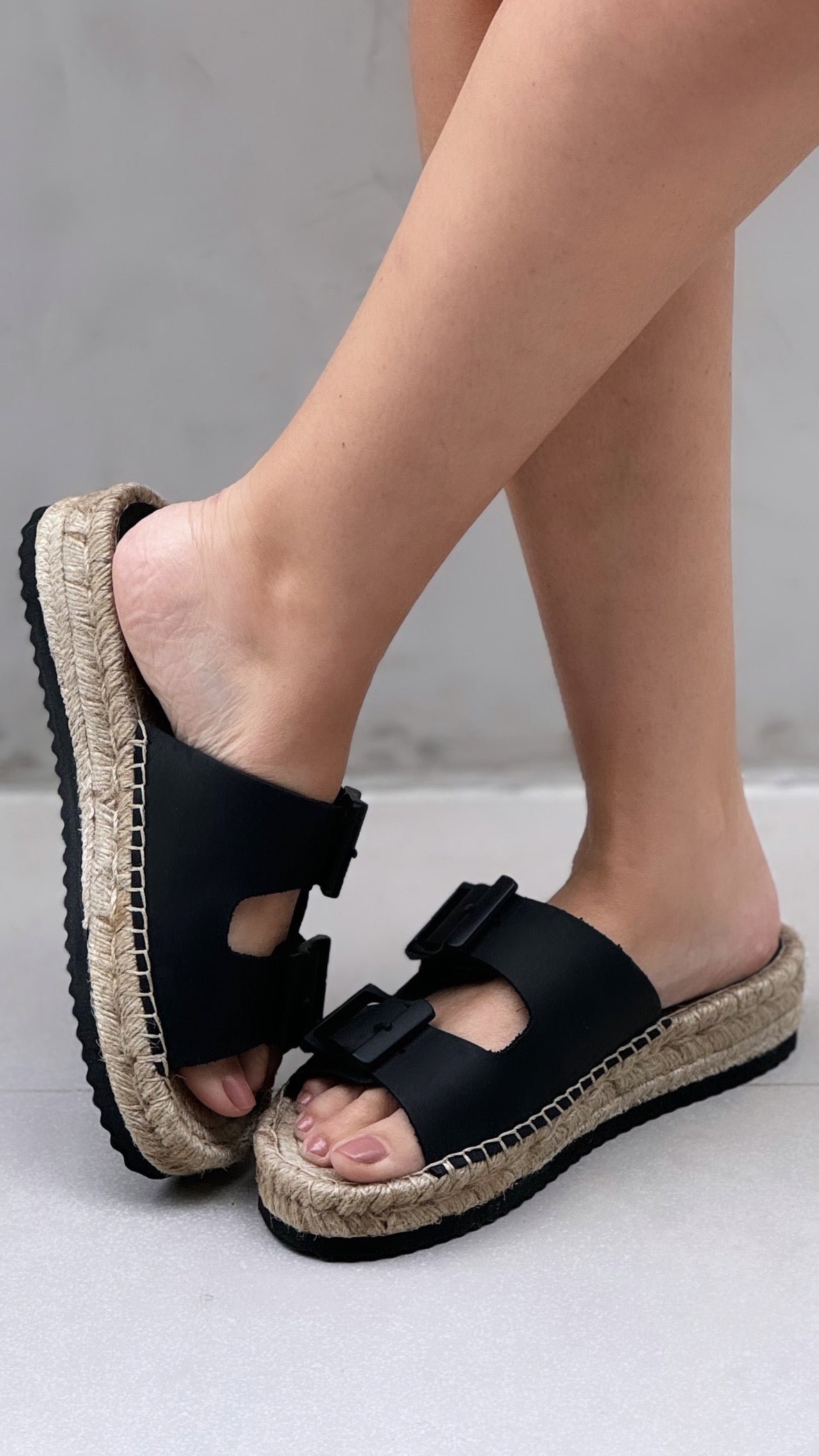 Black leather birken espadrille