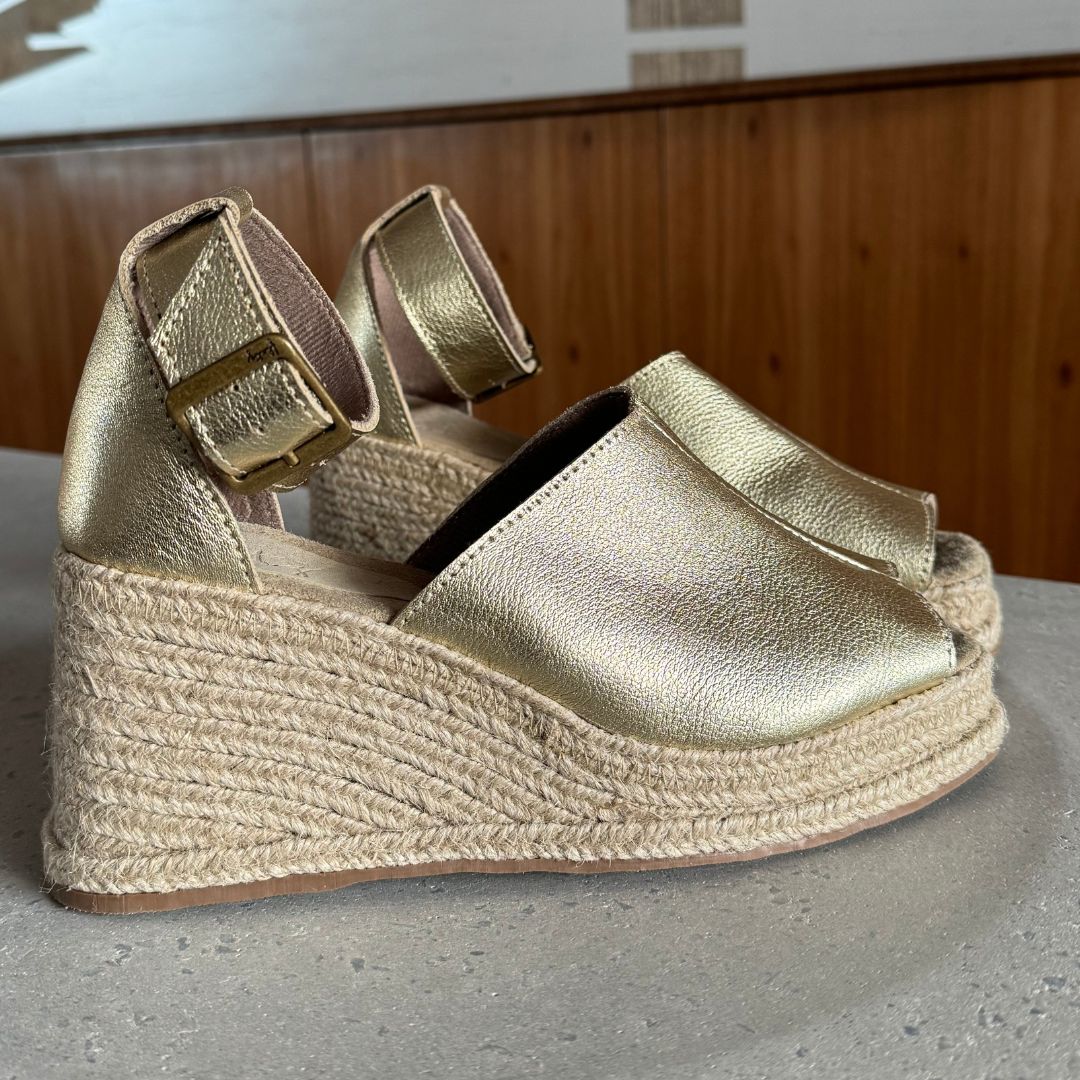 Leather Platform Espadrille - Gold